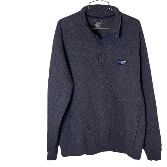 L.L. Bean Men's Quilted Sweatshirt Mockneck Pullover Navy Blue L - Picture 2 of 5